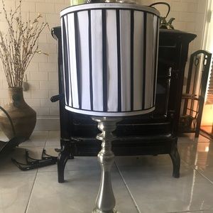 Silver Lamp with Black and White Striped shade